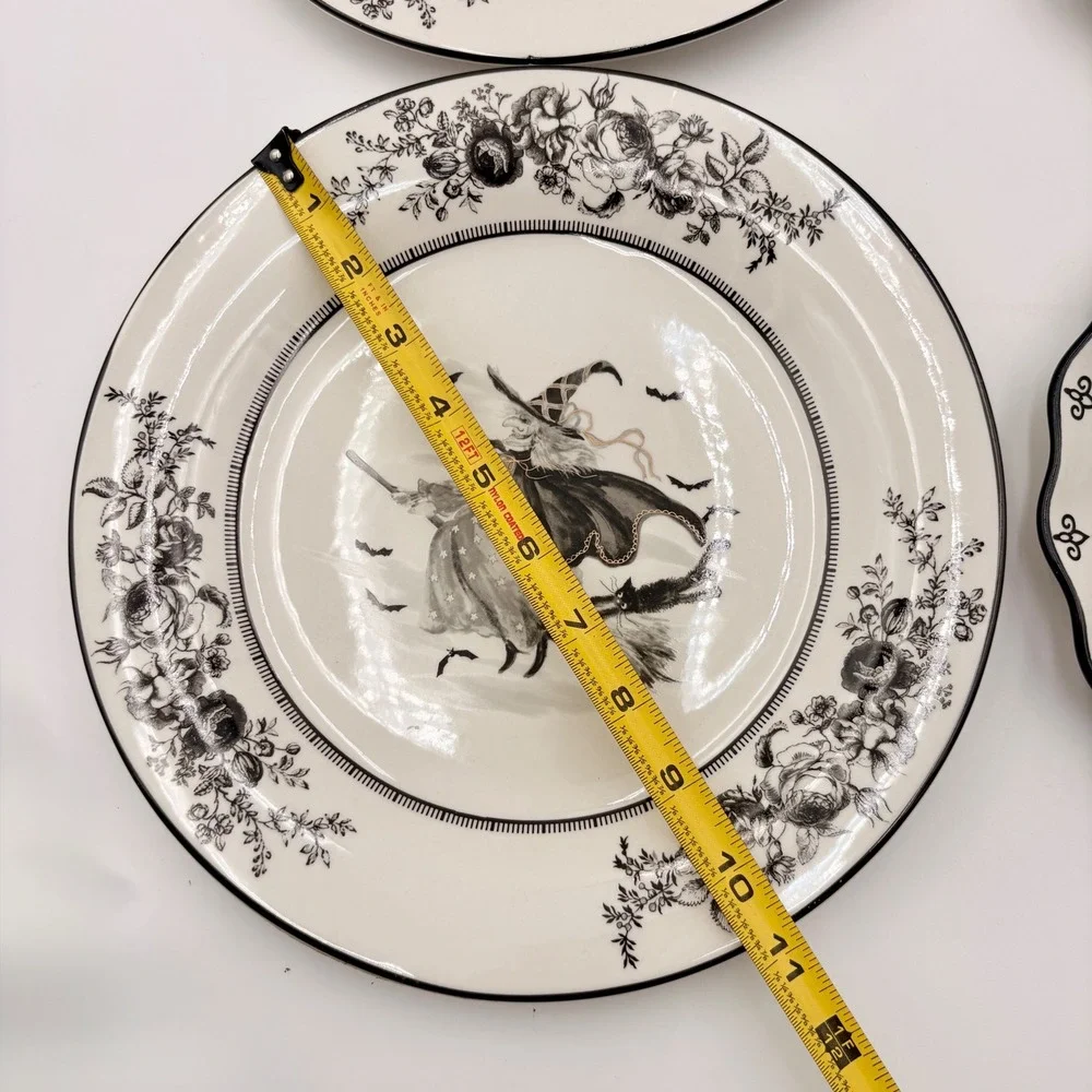 Potters Studio Halloween Witch Ceramic Plate Set 4pc Dinner Salad Plates